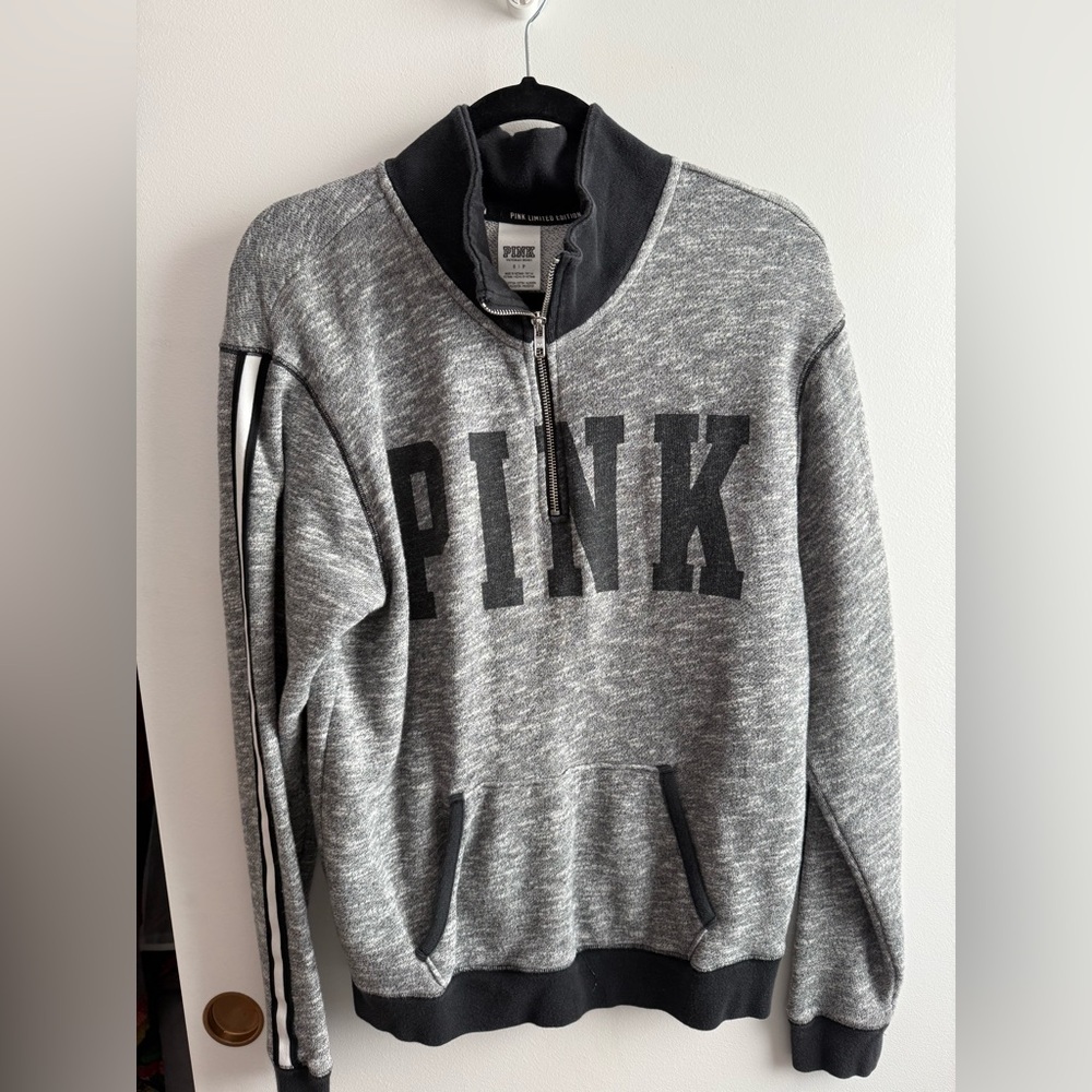 PINK Victoria's Secret Black and Gray Men's Zip-Up Sweater